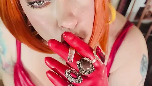 Lady In Red Is Smoking With Me...Tina Snua Smokes A Cork cigarette In Leather And Latex