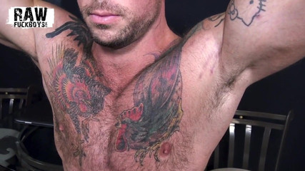 Tatted muscle daddy blows young hot jock blindfolded