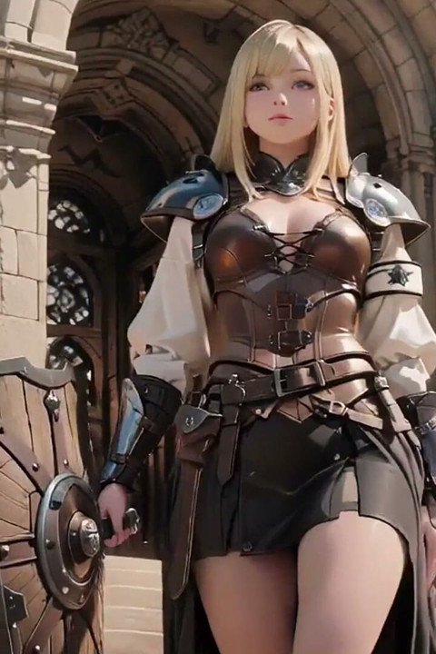 Blonde Knight's Private Awakening! Kneeling in the Castle Courtyard, Sunlight Hitting Her Cold Armor While She Gazes Dreamily.