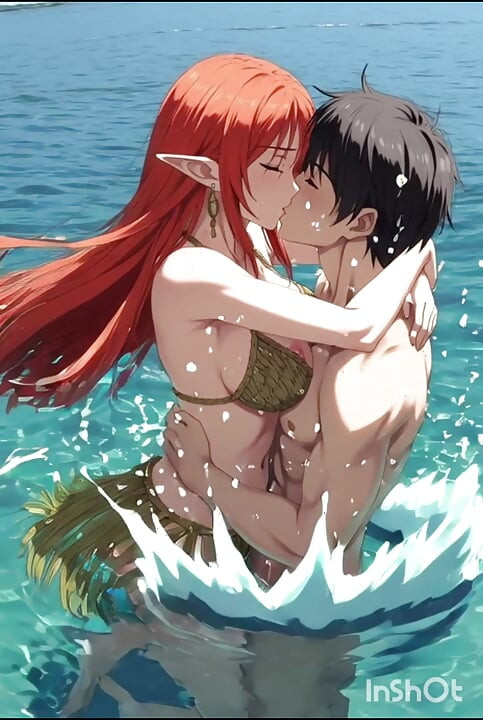 Redhead anime hentai girl fucks in the water