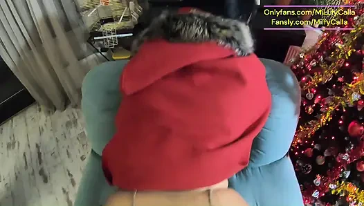 Santa's Horny Slut MILF – Blowjob, Doggystyle & Cum on Gloves & Red Coat