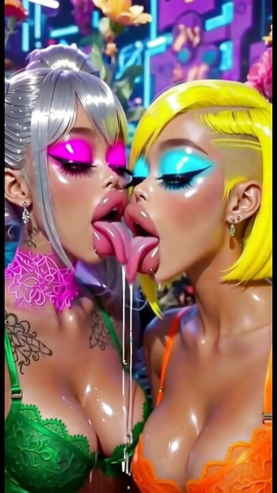 Funny Lesbians Tongue and Kiss Fetish, Ai Animation