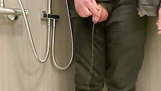 Dressed all in black piss play: pissing on myself and showing underwear