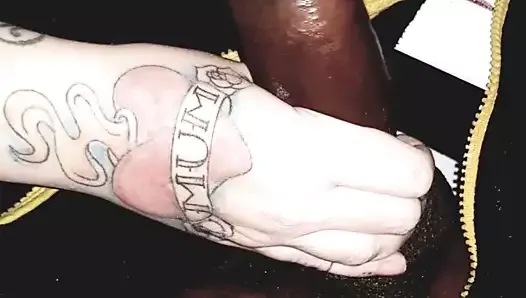 Interracial tattooed white girl stroking my BBC