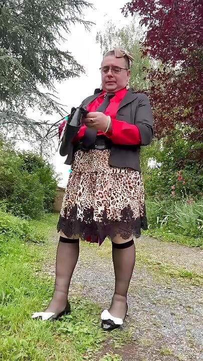 Dressed in a leopard skirt and lace for a night out