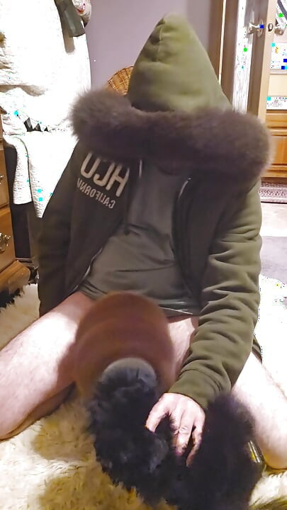 In my favorite furry hood getting serviced my fur. Machine