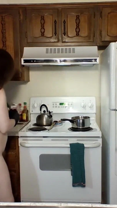 Thrilling moment from "Ginger PearTart Cooks Ramen! Naked in the Kitchen Episode 97"