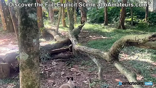 Вуайерист застукал двух возбужденных домохозяек, занимаающихся йогой в лесу в bAmateurs