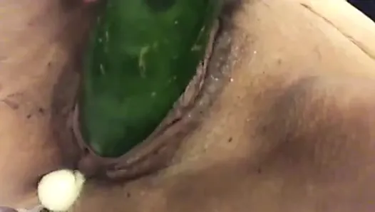 Wife loves vegetables, vaginal insertion