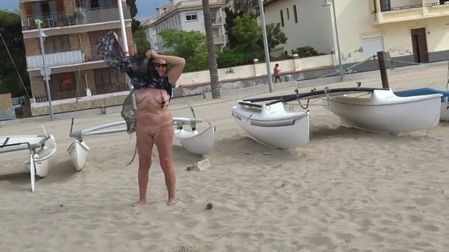 Sexy old whore shows her shaved cunt to others