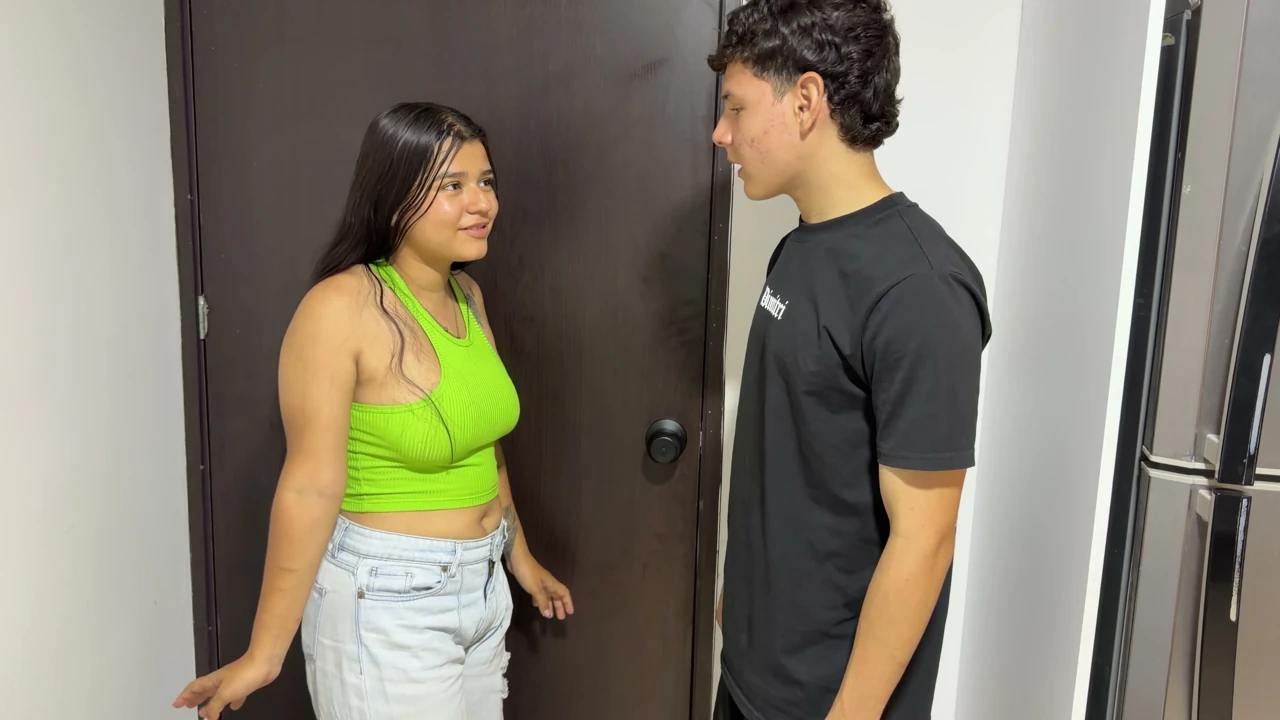 My horny boyfriend gives me a hard fuck no matter that my little stepbrother is by our side. He ends up catching us and masturbates watching