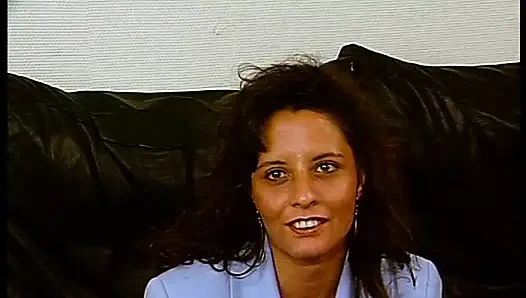 Casting brunette babe dildoing her pussy