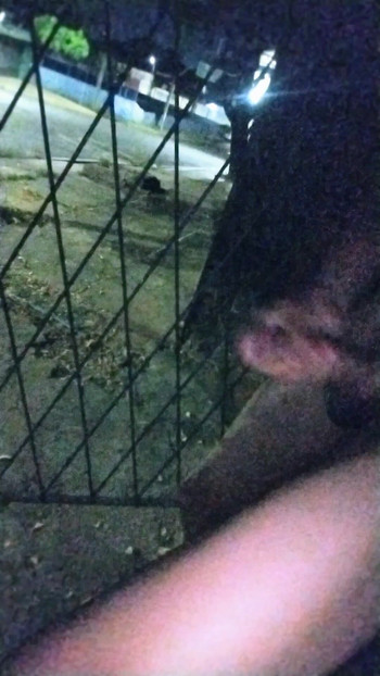 Cumming at the door of the house