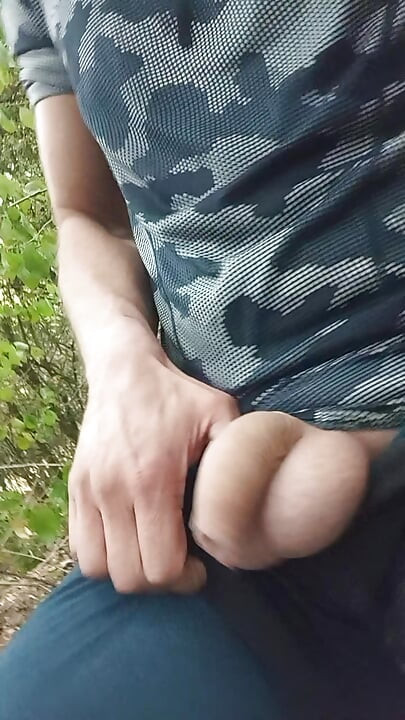 Wild jerking off at the edge of the forest, screaming with lust