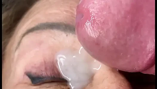 Milf extremely close up cumshot on eye orgasm