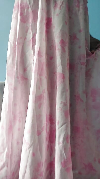 It feels so horny to masterbate wearing a silk seethrough fleard chiffon flowers frock