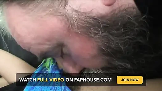 Old grandpa finds out his stepgranddaughter watching a porn movie