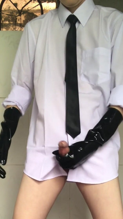 Cum Shot Masturbation With Rubber Gloves | Clip 1