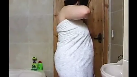 Chubby grandma in bathroom