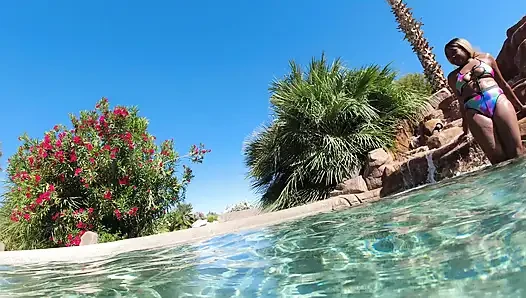 Hot Lesbian Interracial Fun in the Pool