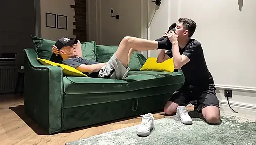 Sniffs Boyfriend's Dirty Socks After Work and Gets Cum Inside