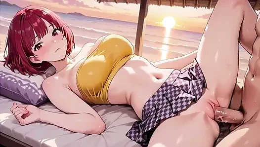 Bu kızıl saçlı hentai hatun gün batımında ne kadar derine alıyor bilemezsin