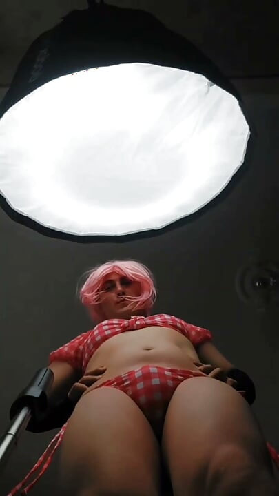 Pinky White Femboy in Bikini With Big Butt