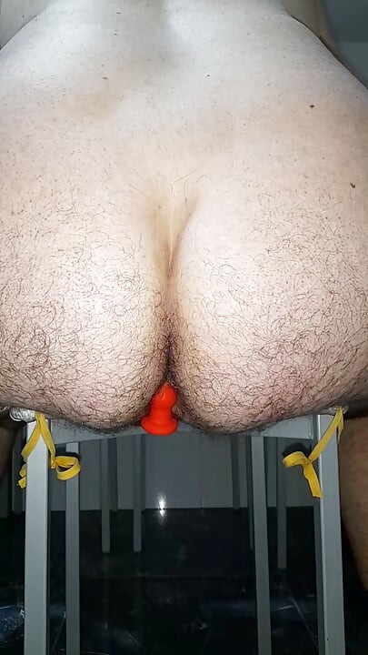 Double penetration plug and dildo extra-long vibration whole and lost inside my ass in close-up