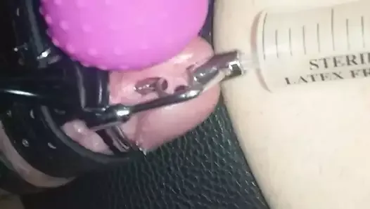 Pierced Cock in CBT Bondage, Penis Plug,Electro, cum in Tube
