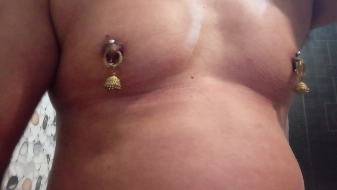 Beautiful sexy transgender nippels piercing rings