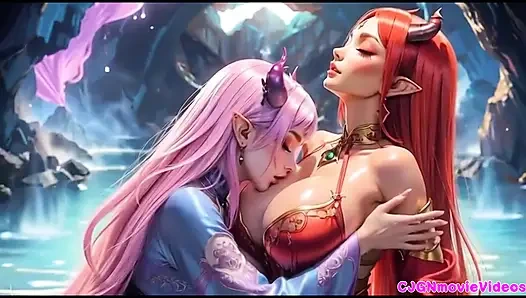 Lezbiyenler birlikte öpüşüyor, ai animasyonu