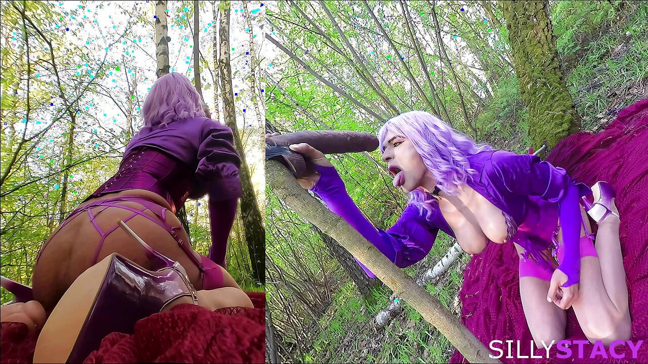 Sissy Stacy Play Hard with Huge Dildos in the Forest