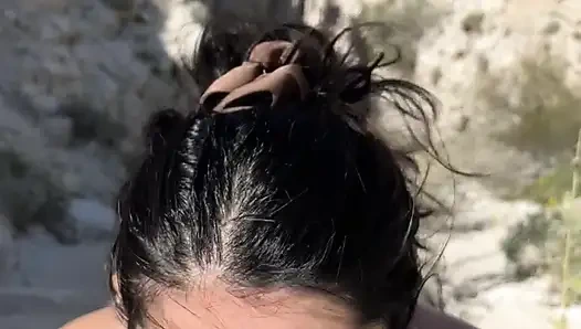 OUTDOOR blowjob while hiking in the desert - AMATEUR WMAF - Cum in Mouth PUBLIC BJ Swallow