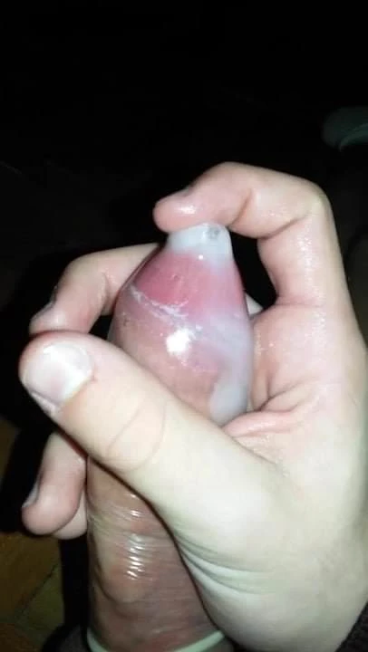 Condom fun, cum in condom playing with 6 inch cock