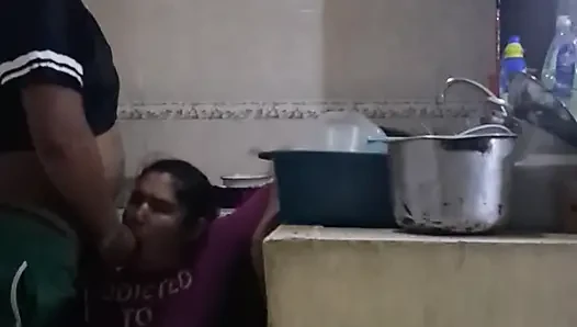 Employee Fucking and Sucking When She Washes Dirty Dishes