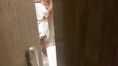 Stepbrother spied on his stepsister in the hotel bathroom and fucked her