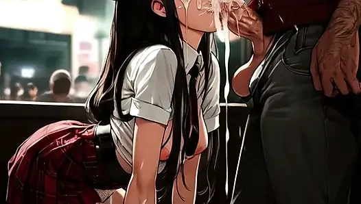 Siswi eksotis yang cantik nyepong kontol di depan umum untuk pertama kali di mosh pit