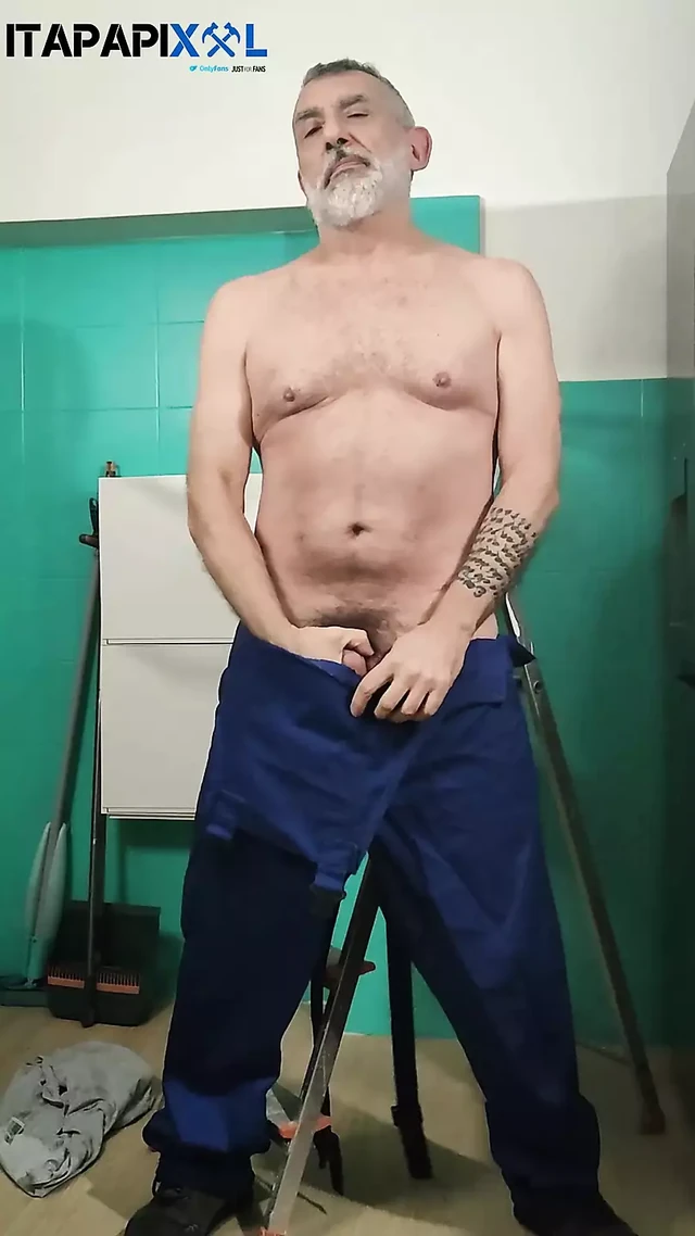 The Mature DILF Plumber with big cock getting hard in the kitchen