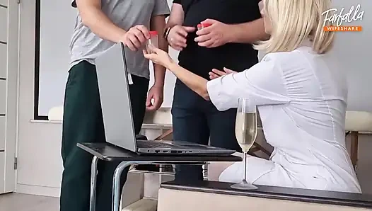 A Sexy Nurse Helps Two Patients Donate Sperm. Threesome. Mfm. Part 1