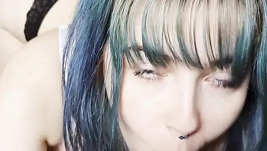 Blue Eyed Blue Hair 18 yo Teen Sucks and Fucks