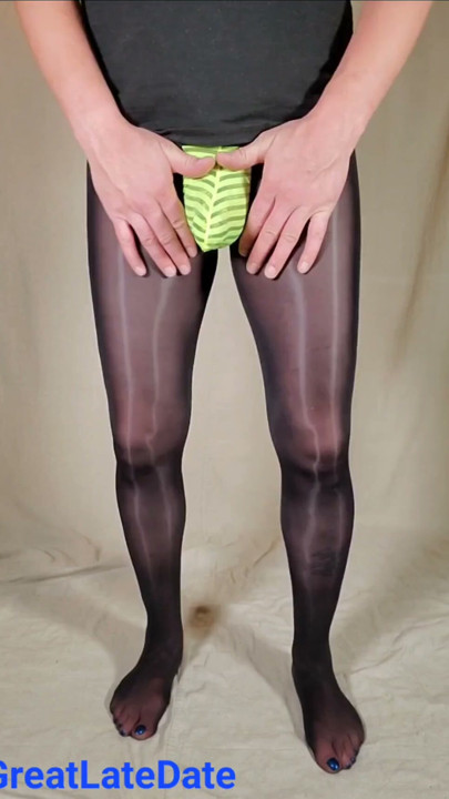 Cock bulging in black sheath pantyhose and thong | Clip 1