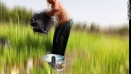 The desi stepsister of the village is bathing openly in the open field, bathing naked in the forest, brother-in-law is secretly watching the beautiful Bhabh.