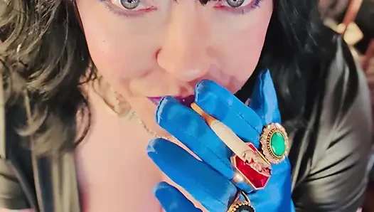 Tina's In Her Satin Gloves Again! Smoking A Cork Cigarette With Dangles, Snap Inhales & Drifting Smoke