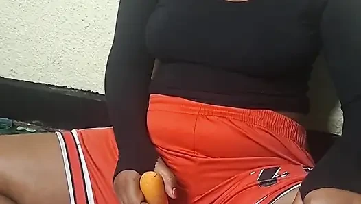 Using carrots to fuck her self