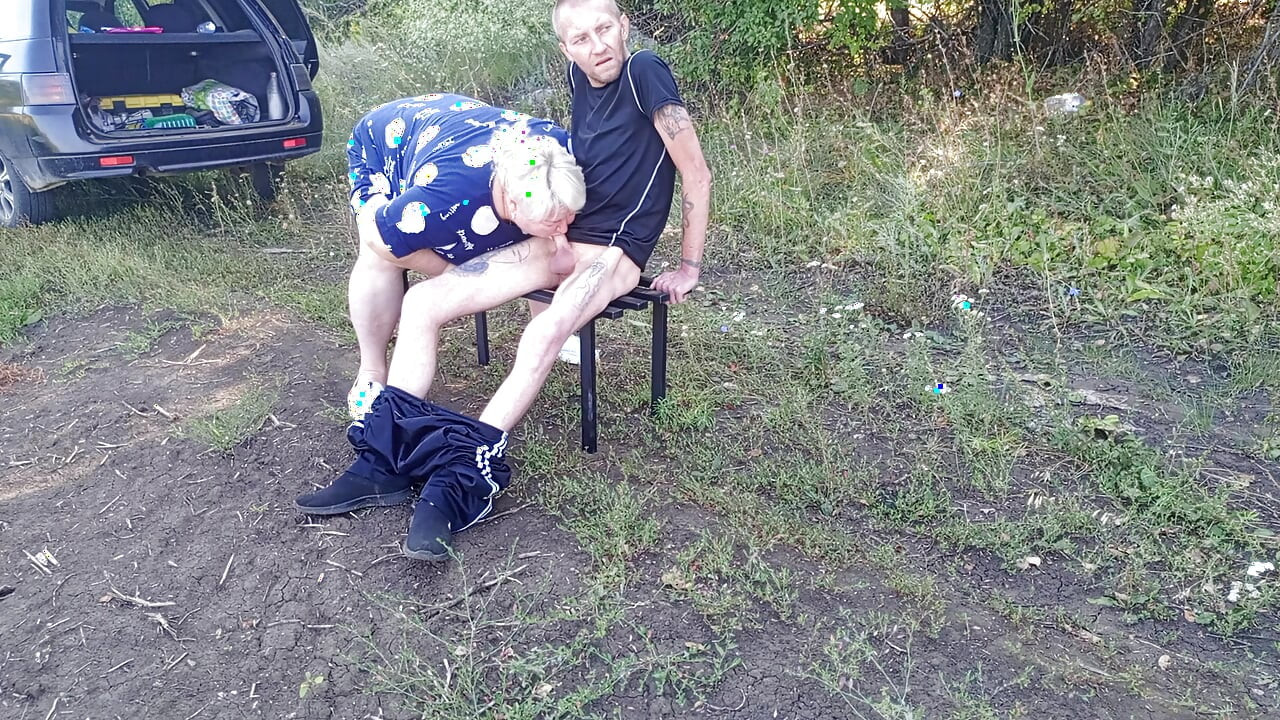 Stepmom in a public park jerks off my dick until I cum