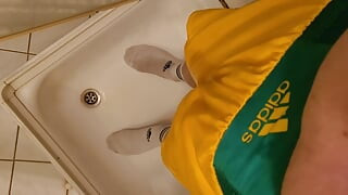 piss in yellow adidas boxer and white sox