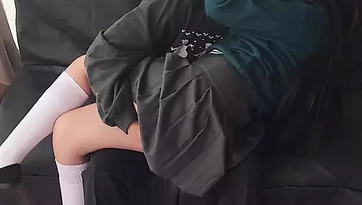 It's in the Other Hole! Submissive Amateur Student Fucked in Skirt and Stockings