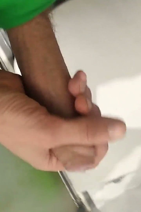 Thin Guy Comes Back From Running and Unloads the Cum From His Dick in the Bathroom