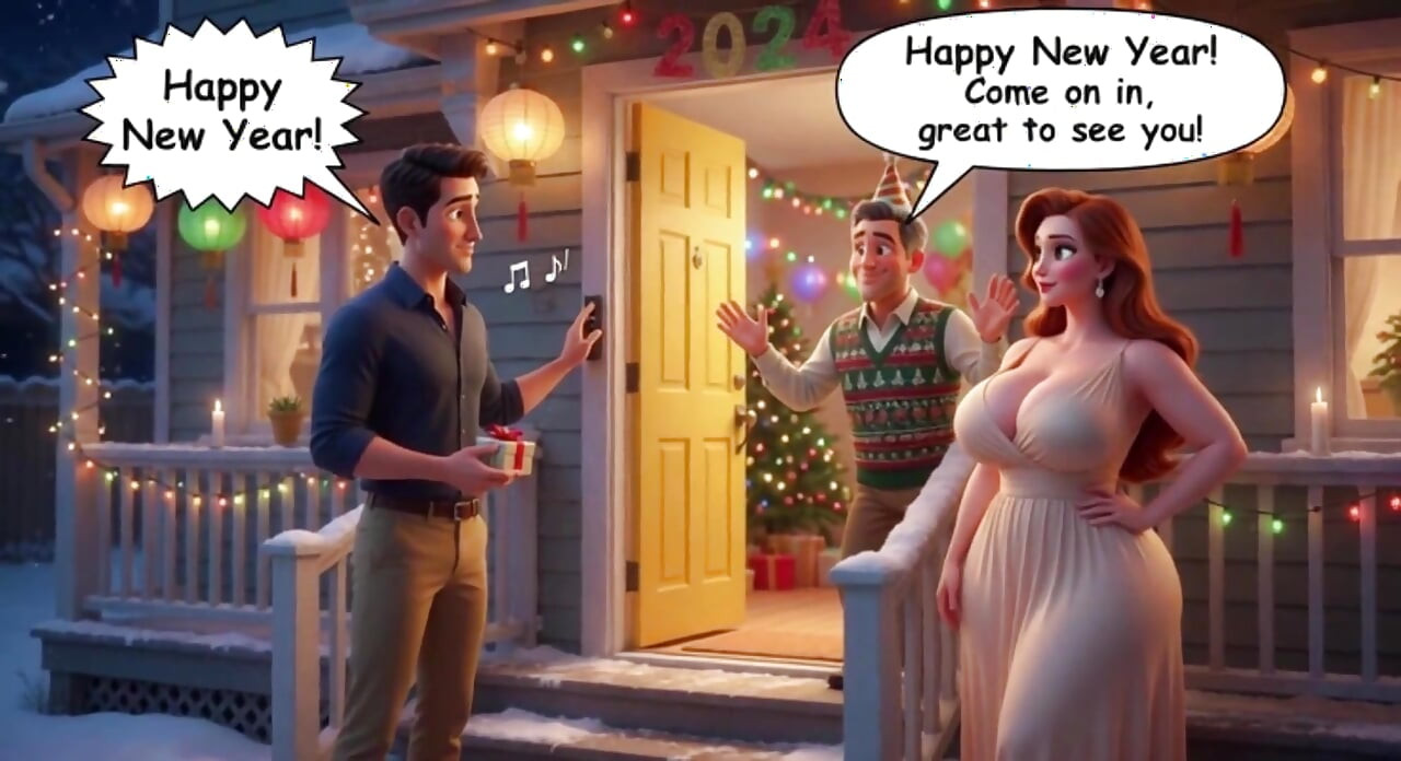 A Taboo New Year Passion Ignites Between Close Friends in the Moonlit Backyard (ai Generated)