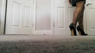 Staci walking in Seven Inch Metal Stiletto Heels